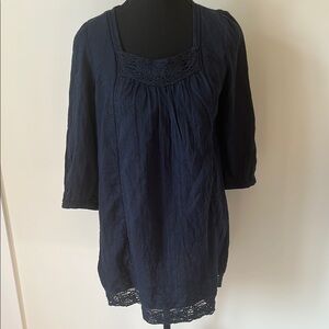 Blue Relaxed Ruched Tunic Blouse